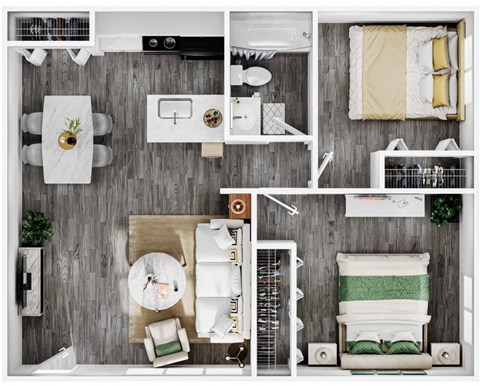 Floor plan for 2 beds, 1 bath, 720 sqft